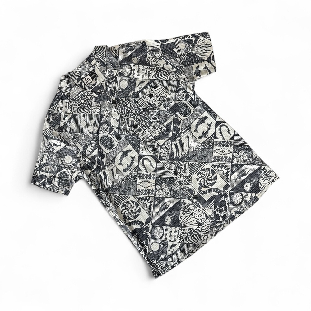Reef‎ Mens Med Short Sleeve Button Up Shirt Abstract Black White Hawaiian NWT
